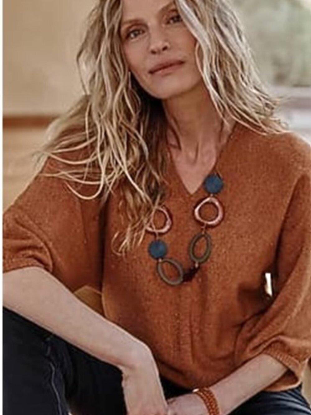 J. Jill Small TALL Sweater - Tweed Double-V - Copper Brown Multi